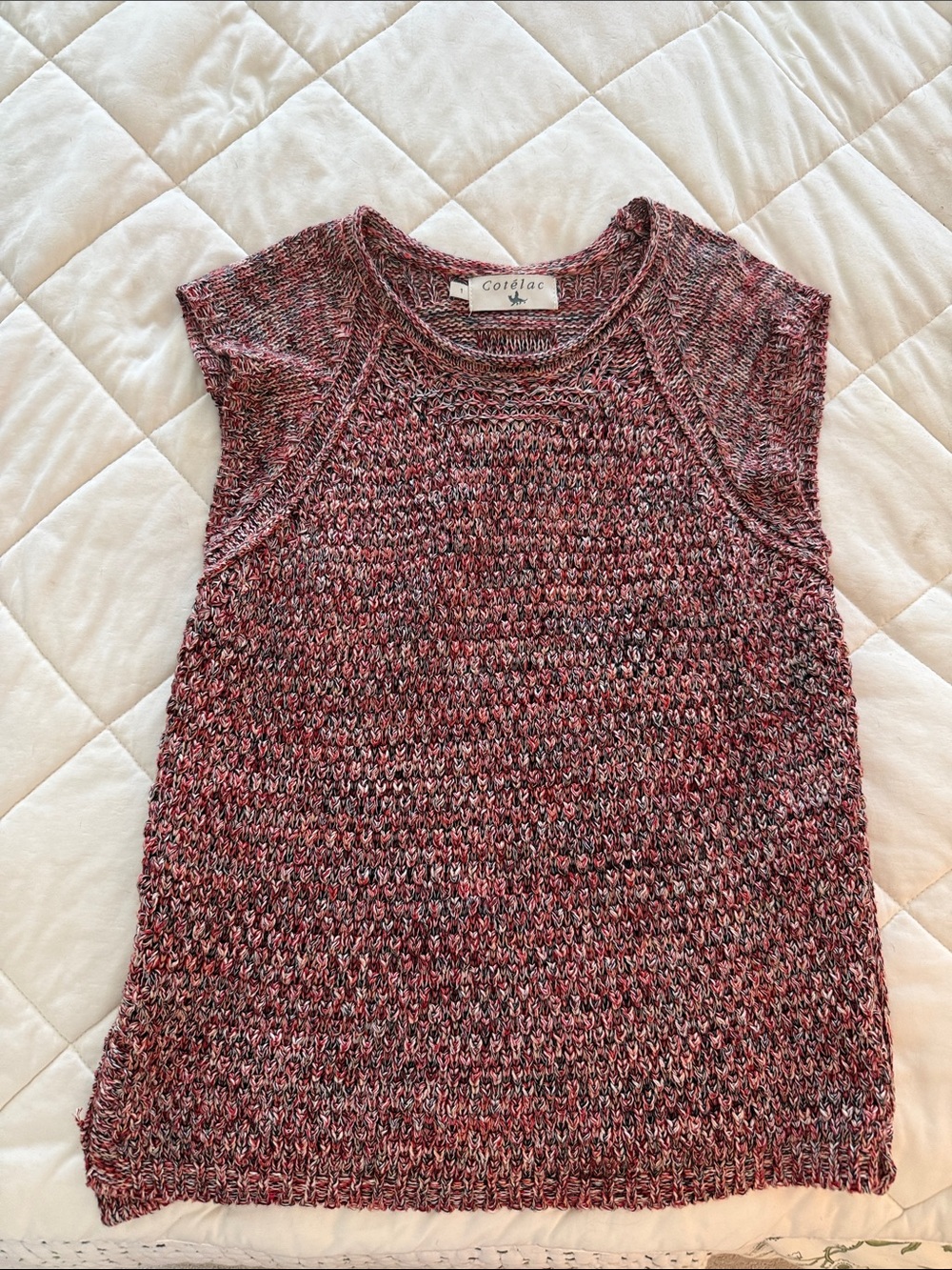 Cotelac Women's Marled Red Knit Cap-Sleeve Top